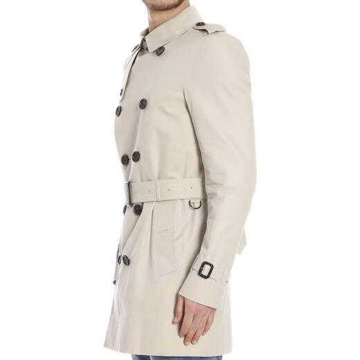 BURBERRY New Year's gift Burberry SS23 solid color Kensington mid-length windbreaker, men's style, beige color, beige color, one size 48