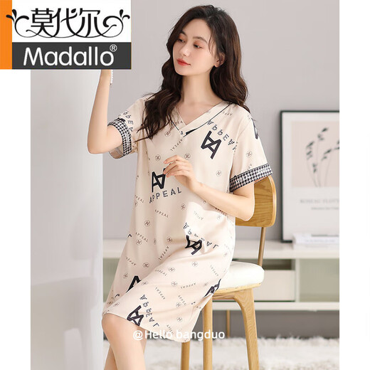 莫代尔睡裙女士夏季冰丝短袖睡衣裙薄款夏天2025新款仿真丝绸夏款连衣裙 9926奶茶杏 M