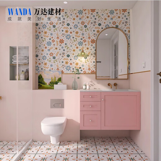 600x1200 French rétro All-Céramique Soft Light Flower Tiles de salle de bain Fond de salle de bain Feuille de fleur de la salle