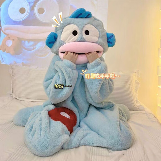 YIMENGTO Yimen Camel Ugly Fish Pajamas Funny One-piece Couple Pajamas for Men and Women Winter Plus Velvet Thickened Coral Velvet Cartoon Home Clothes Ugly Fish One-piece Pajamas + Shoes XL Recommended Height 175-185 Weight 160-180