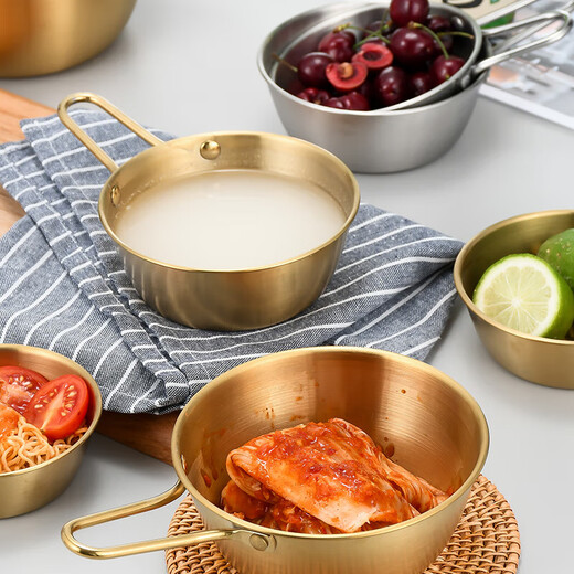304 stainless steel Korean rice wine bowl, rice bowl, rice wine bowl with handle, special hot and cold wine bowl for restaurants, cooking bowl 304 rice wine bowl - with single handle - gold 12CM