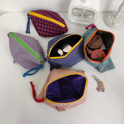 Ins Style Cosmetic Bag Women's Portable Large Capacity 2025 New Travel Cosmetics Sundries Cosmetic Bag Small Toilet Bag Plaid Cosmetic Bag - Pink Plaid - 1