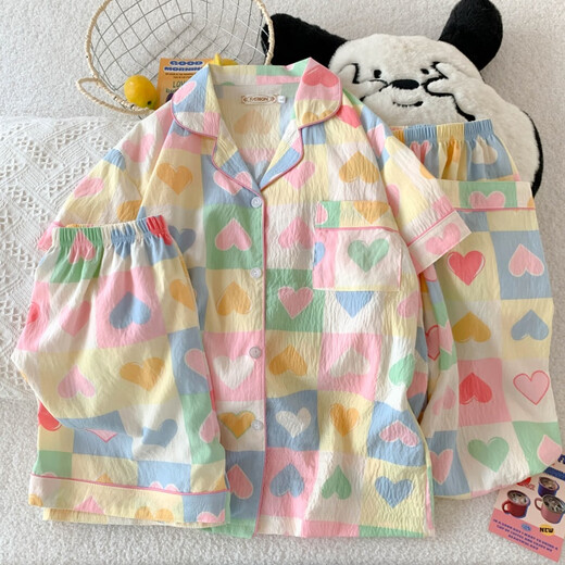 
Shiganudopamine love pajamas for women, summer cloud sao short-sleeved three-piece set home clothes, Chinese Valentine's Yunduo Cotton-J9901 Paradise Puppy Three-piece set M [Suggestion 75-100Jin [Jin equals 0.5 kg]]