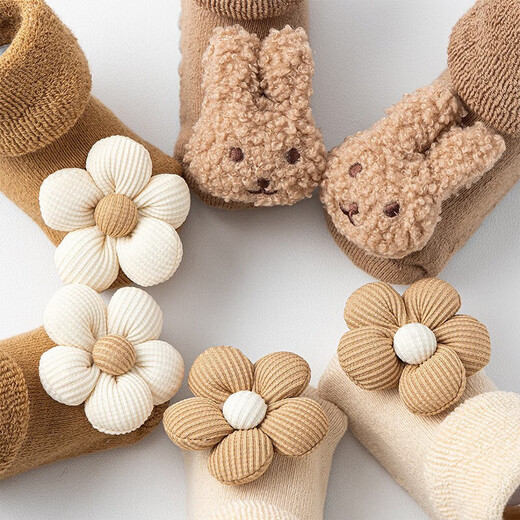 Newborn infants 0-6-12 months baby cotton socks autumn and winter plus velvet thickened warm toddler floor socks white 0-1 years old S size recommended foot length 8-10.5cm