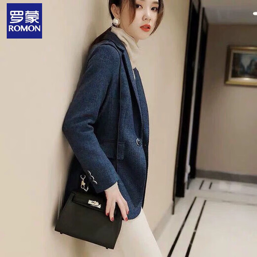 Luo Meng 2025 Spring and Autumn New Style Waist Fit Suit Jacket Design Niche Slim Casual Suit Women's Fashion Blue-1 234 Styles L Recommendation 85-100Jin Jin is equal to 0.5 kg