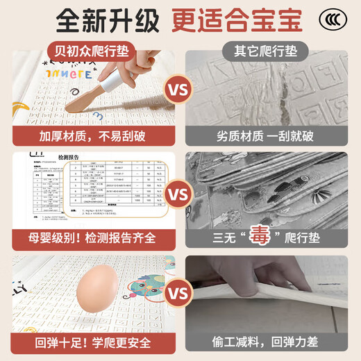 Bei Chuzhong baby crawling mat, folding double-sided xpe home living room, bedroom floor covering, children's anti-fall mat, Moriyou height measurement 180*200*2CM, upgraded and thickened, odorless, non-toxic, formaldehyde-free, infant early education center mat