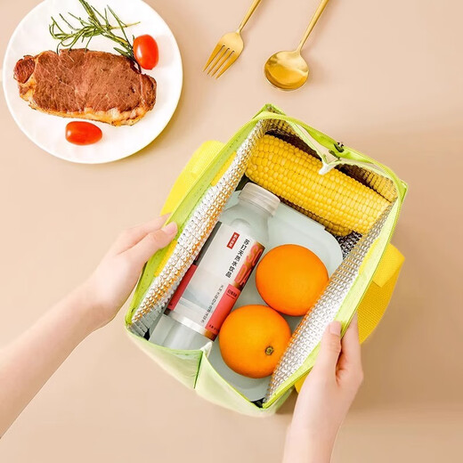 Xinjieyuan high-looking PU waterproof lunch bag handbag large-capacity lunch box bag thickened aluminum foil strong insulation bag lunch box bowl blue