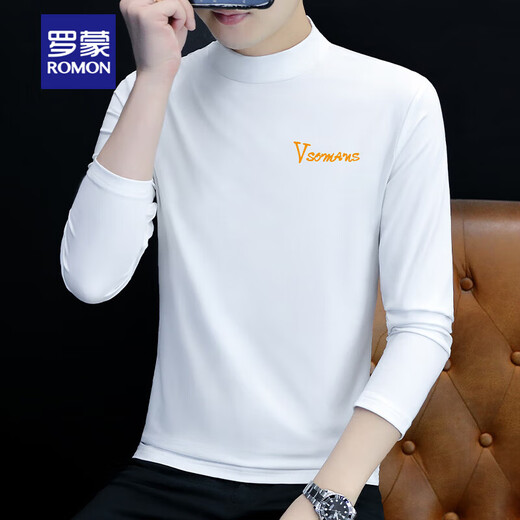 Romon Winter Men's Turtleneck Осенняя одежда чистая хлопковая базовая рубашка с длинными рубашками Slim Halfleneck мужская внутренняя футболка для футболки с воротником YPC6187 Черная [половина водолазки] M Рекомендуется 100-115 JIN [Jin Equals 0,5 кг]