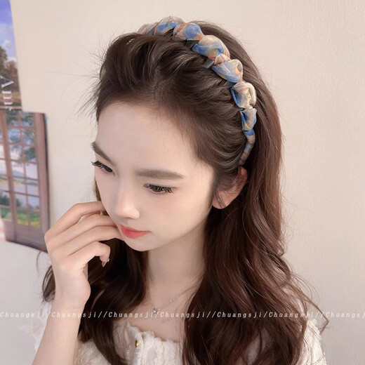 High-end light luxury face wash headband for women 2025 new daily wear high skull headband anti-slip pressure hairpin hair accessory blue mesh headband 1 piece