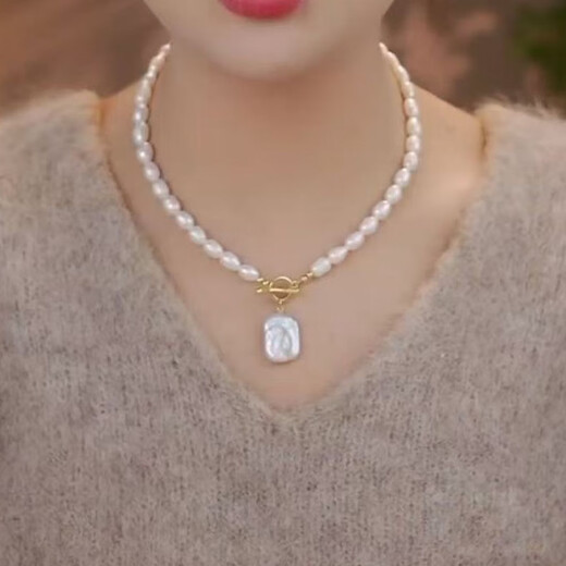 KZD Old Phoenix 999 Baroque Pendant Pearl Silver OT Buckle Necklace Women's Light Luxury Niche 2024 New Fashion Women Baroque Pearl Gold OT Buckle Necklace