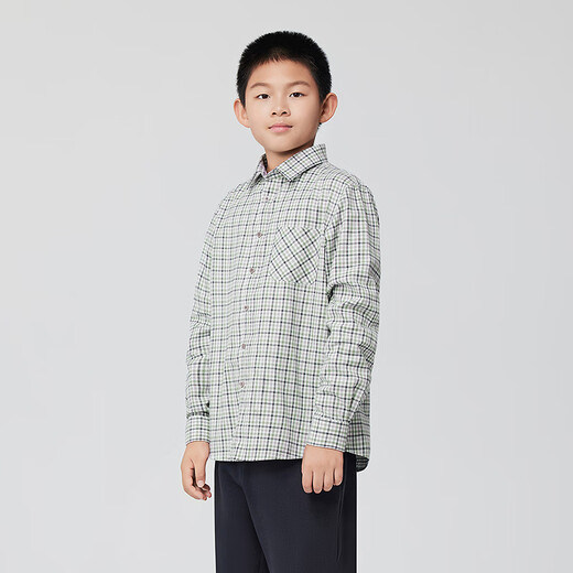 Youngor shirt junior autumn and winter cotton plaid long-sleeved shirt soft and skin-friendly green KLRM115675QFA 140 140/72