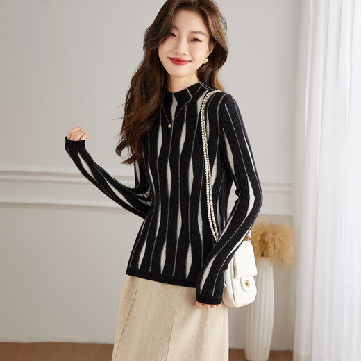 Shexi (Srcr) 100% cashmere half turtleneck cashmere sweater women's short soft waxy bottoming sweater spring and autumn knitted sweater