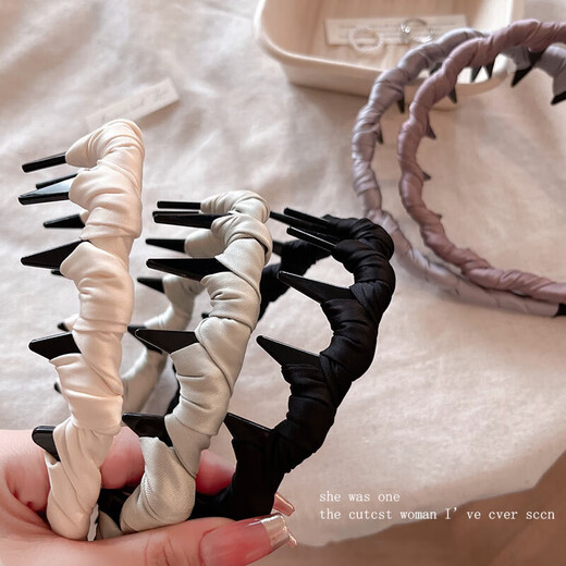 Other brands of retro satin toothed hairbands for women, high-end headbands for face washing, daily wear, black, 1 pack