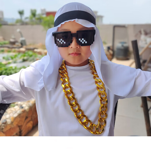 First encounter with big gold chain, props, gold watch, men's fake gold necklace, hip-hop gold thick, non-fading, funny, trick, oversized decoration, rich big gold chain necklace 80cm