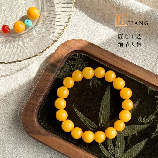 Zangyange beeswax bracelets made of Russian material for women, natural amber chicken fat yellow bracelet, crystal yellow beads for men, chicken fat yellow 8mm Russian material beeswax (18-19cm hand circumference)