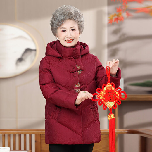 Yaya (YAYA) middle-aged and elderly mothers' down jacket hooded women's winter 2025 new style grandma and elderly clothes mid-length versatile coat