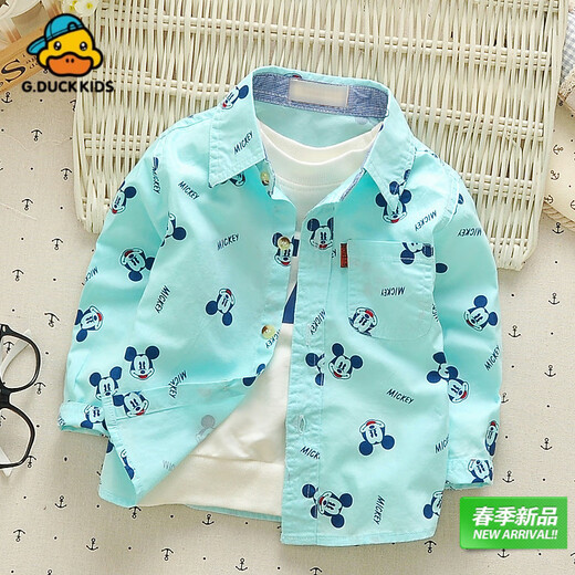 G.duck children's pure cotton shirt spring new fashion trendy boys and girls baby casual cartoon long-sleeved shirt children's clothing Mickey white free socks with purchase 80 cm (recommended height 80 weight 20 Jin Jin equals 0.5 kg hang tag 2