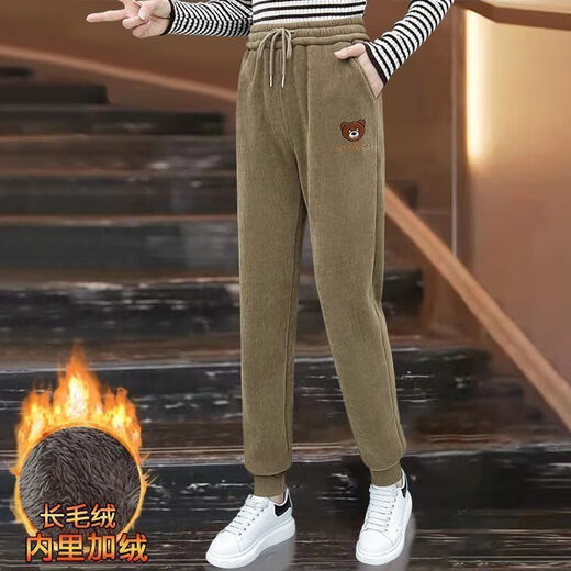 Hot sale special deal 25 years new bear embroidered velvet thickened sweatpants to keep you warm all winter Special clearance Oatmeal color (don’t wait until your legs are frozen before buying) XL Recommended 110-125 Jin Jin equals 0.5 kg
