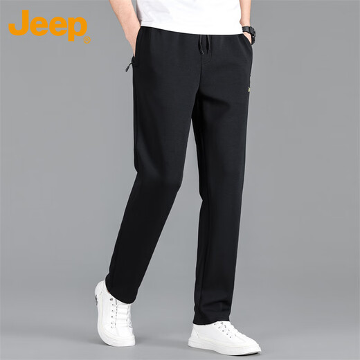 Jeep (JEEP) casual pants for men in autumn and winter, loose and trendy, versatile straight pants, men's sports pants, black XL
