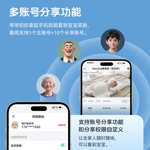 Deer Dad Intelligent AI Baby Monitoring Caregiver Baby Monitor Cry Covering Face Reminder WiFi Camera Remote Baby7 AI Camera 64G+ Special Bracket