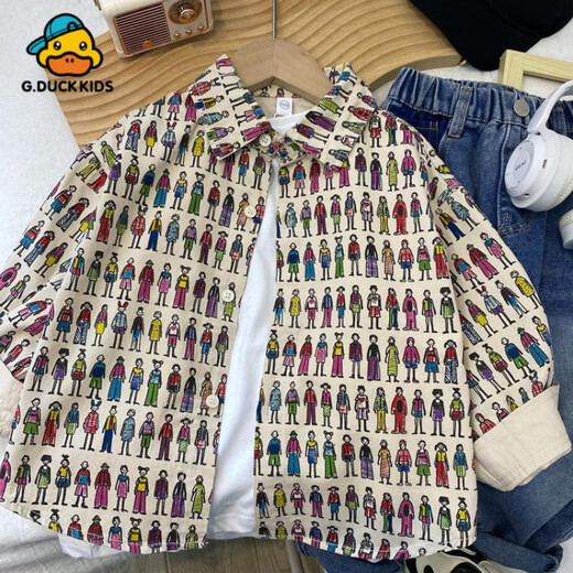 G.duck boys' shirt jacket spring and autumn 2025 new fashionable Korean style children's spring clothes boys fashionable middle-aged children picture cartoon shirt 90 recommended height around 80cm