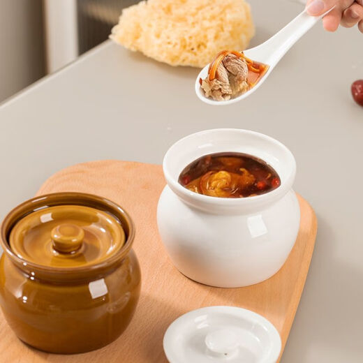 Oupinyuan earthenware stew pot water-proof red bird soup steamed egg stew pot with lid soup pot Chinese Shaxian snack ceramic simmering soup pot white 500ML single pack