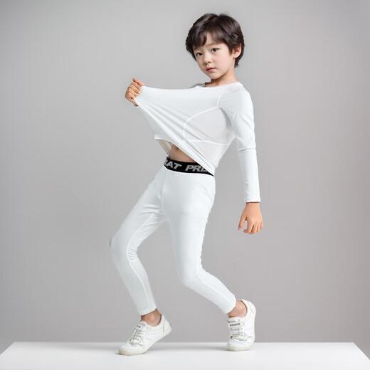 Shengyi new children's tights training clothes football basketball base long-sleeved quick-drying fitness clothes sports suit warm clothes white two-piece set (unisex) 120 (size 24 suitable for 40-50 Jin Jin equals 0.5 kg)