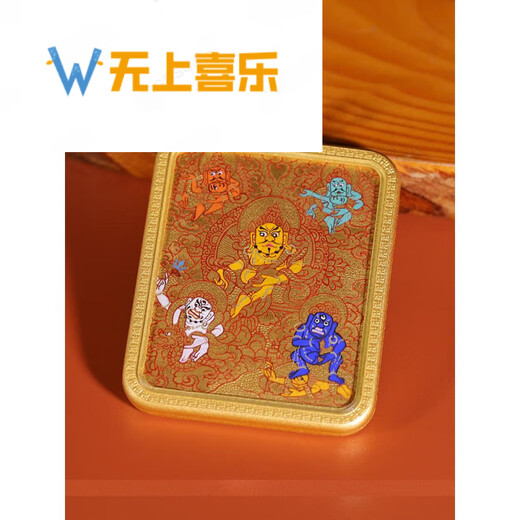 Supreme Joy Regong hand-painted golden Tanghuang God of Wealth and Five Gods of Wealth small thangka pendant pendant portable mineral pigment 45cm 4*5cm