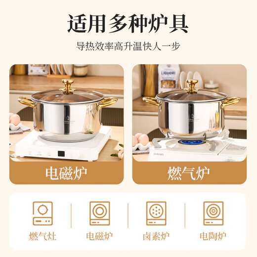 1810 stainless steel double bottom thickened household steaming and stewing with steamer induction cooker soup pot uncoated steaming and stewing multifunctional five-layer double bottom uncoated 18/10 + steamer 26cm