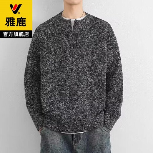 Yalu sweater men's autumn and winter American retro Henry collar lazy style high-end sweater men's sweater jacket dark gray 2XL recommended 150-165Jin Jin equals 0.5 kg