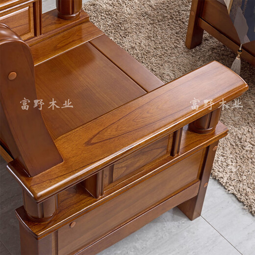 Tomino solid wood sofa new Chinese style furniture combination set modern simple wooden sofa economical rural living room furniture 1+2+3+long coffee table+square table