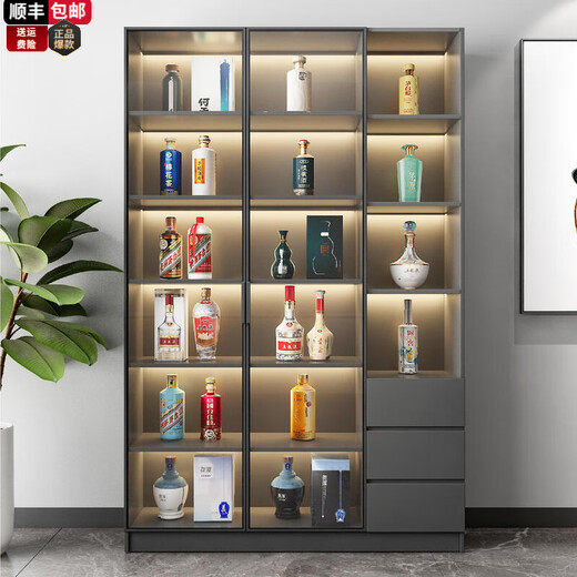 Layout like simple wine cabinet living room glass multi-functional collection cabinet against the wall one-piece home light luxury high-end storage rack storage cabinet 60*32*200 double doors and double drawers