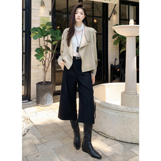 MEIYANG Melbourne No. 6 Suit Hemp texture commuting casual lapel jacket trousers cool temperament autumn new gray green (jacket + casual pants regular version) S