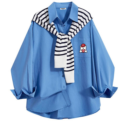 CHOCOOLATE it women's trendy brand high-end Korean wear shirt for women autumn and winter new design striped shawl shirt for women striped shawl + shirt 2XL