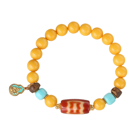 Potala Palace Beeswax Red Flesh Dzi Bead Bracelet Green Pine Agarwood 925 Silver Yellow Wealth Amber Bracelet for Men and Women as a Gift for Boyfriend Beeswax Red Flesh Agate Bead Bracelet