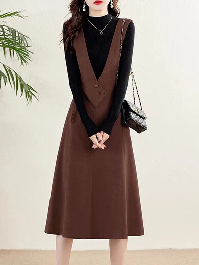 
TJQ ​​luxury high-end brand knitted dress for women 2025 autumn new style with coat base shirt vest skirt Red M [recommended 105Jin [Jin equals 0.5 kg]]