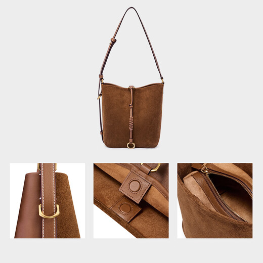 
DISSONA women's bag 2025 autumn and winter new product Manxiang bucket bag soft cowhide one-shoulder crossbody bucket bag small-brown leather (tag price: 1798)