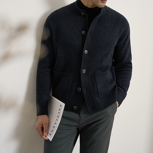 VDJ international men's brand jacket versatile men's autumn and winter henley collar wool cardigan casual business style sweater flower royal blue regular style-high-end gift box XL (180-China-CN-height)