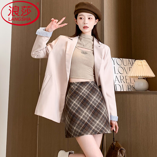 Langsha Plaid Skirt Women's 2025 Autumn and Winter New Woolen Hip Skirt Korean Style A-Line Short Skirt Plus Velvet Warm Bottoming Skirt Dark Gray Small Plaid Skin Friendly Wool Comes with Lining M Weight 96-110 Jin Jin equals 0.5 kg Waist 68CM Hips 92CM
