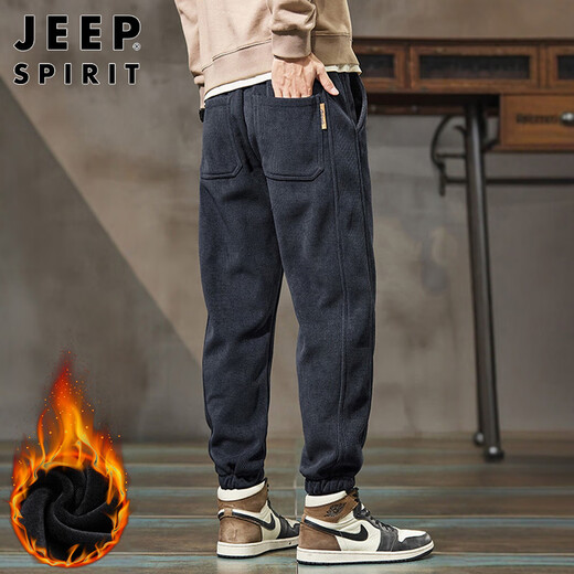 JEEP SPIRIT Jeep pants men's casual pants men's autumn and winter velvet thickened warm corduroy sports pants