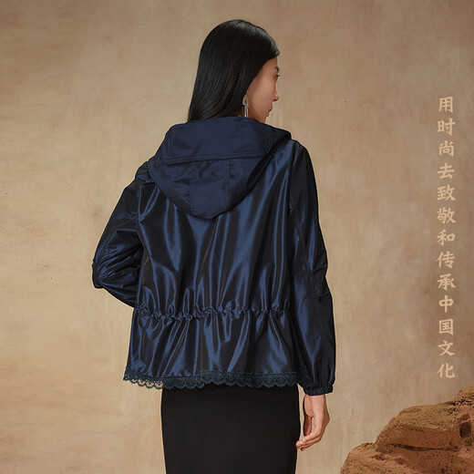 云思木想Ysimo-X摩登国风2025早秋新款轻抽绳收腰连帽外套女13596 宝蓝色 L