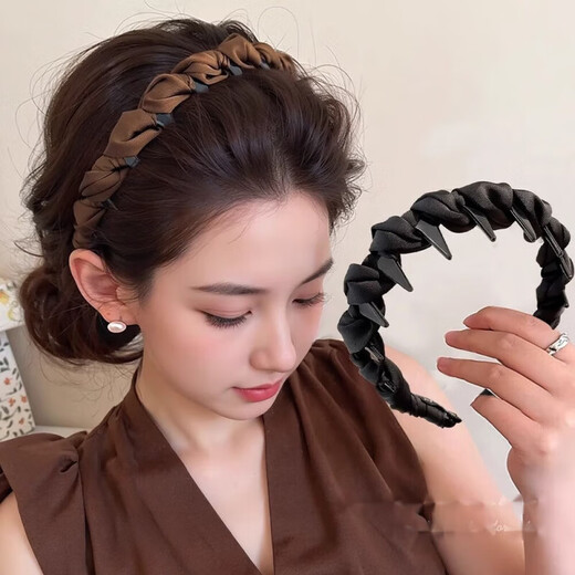 Korean style high skull headband for women, face wash non-slip headband 2025 new anti-slip toothed hairpin headband 1# black fine glitter rhinestone headband