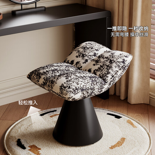 Zusai can rotate mid-century style makeup chair for girls' bedroom, light luxury and high-end nail art chair, internet celebrity creative dressing table stool, light luxury black, stable iron base/can be rotated 360 degrees
