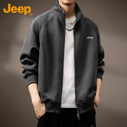 JEEP Jeep sweatshirt men's jacket spring and autumn heavy casual cardigan trendy sports clothes men's dark gray XL