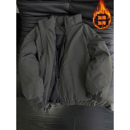 XUANSENTU American bomber jacket men's winter cotton thickened jacket short bomber stand collar down jacket XZ416-MY88222 dark gray cotton jacket upgraded version main picture 2XL