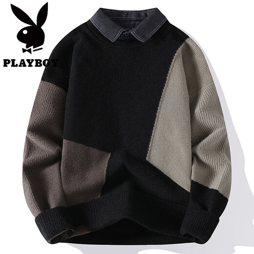 
Playboy (PLAYBOY) autumn and winter new style teenager student shirt collar sweater trendy warm loose casual vacation two-piece pullover sweater men M9928 black and blue upgrade anti-pilling M 90-110Jin [Jin equals 0.5 kg]