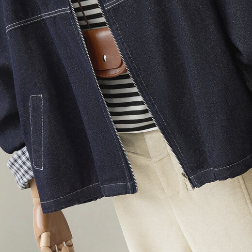 Sibaishe hooded long-sleeved denim jacket for women 2025 autumn new style fashionable simple washed loose top