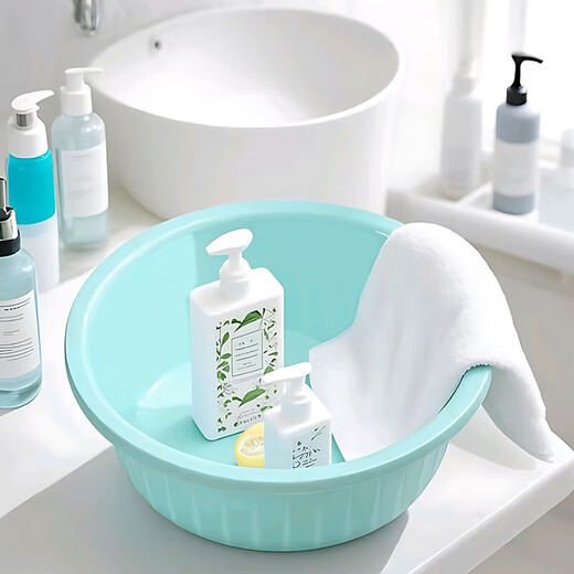 Household solid color laundry thickened water storage bucket student plastic bucket set dormitory bath universal simple storage bucket green BW2055 youth basin
