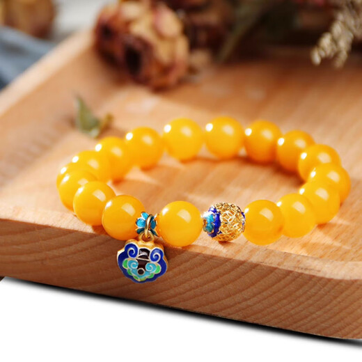 Xiyuan Natural Amber Raw Stone Beeswax Bracelet Women's Jade Cloisonné Accessories Chicken Oil Yellow Full Honey Old Wax High Quality Bracelet Ringtone Beeswax Beads 8.5mm 21pcs