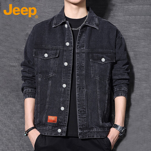 Jeep (JEEP) denim jacket men's autumn and winter men's work jacket black casual versatile top men's black XL